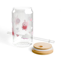 Personalized Heart Bunny Glass Jar Coffee Tumbler
