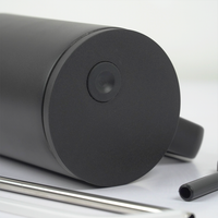Matte Black Insulated Travel Mug with Handle & Straw