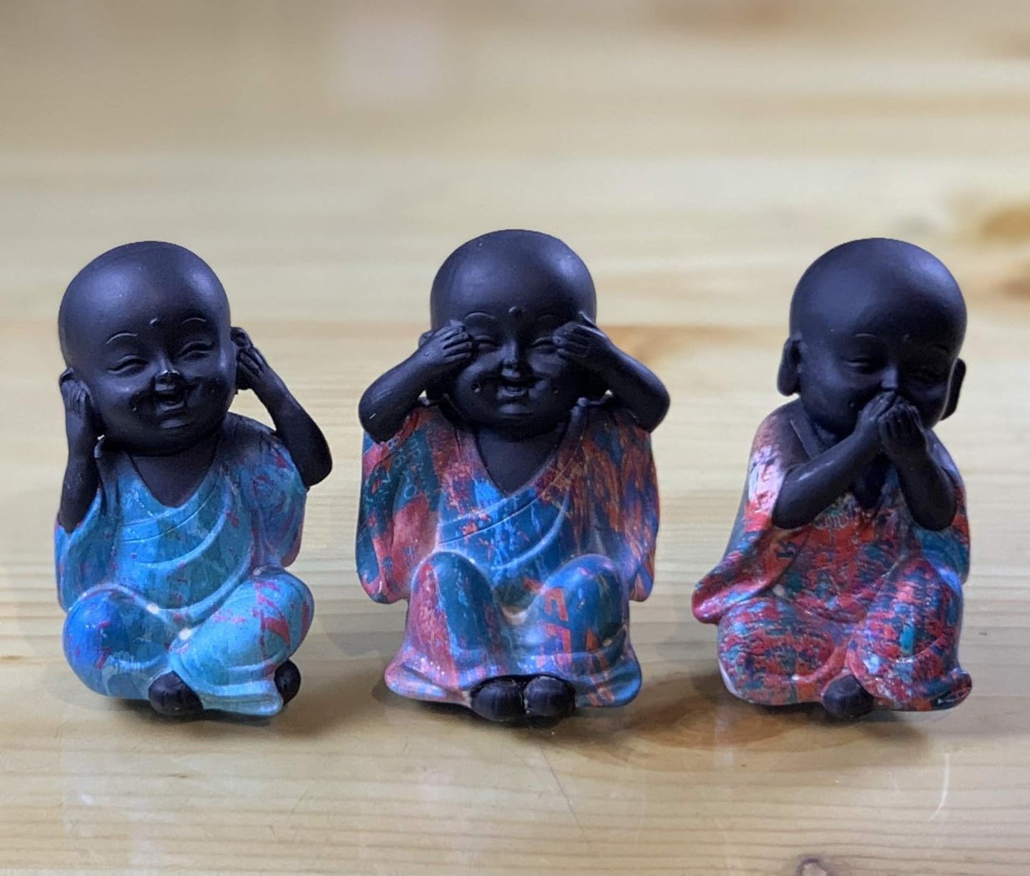 Polyresin Little Baby Monks Buddha (Standard, Black) - 3 Piece