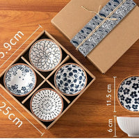 Set of 4 Monochrome Elegance Ceramic Bowls – (11.5cm, 265ml each)