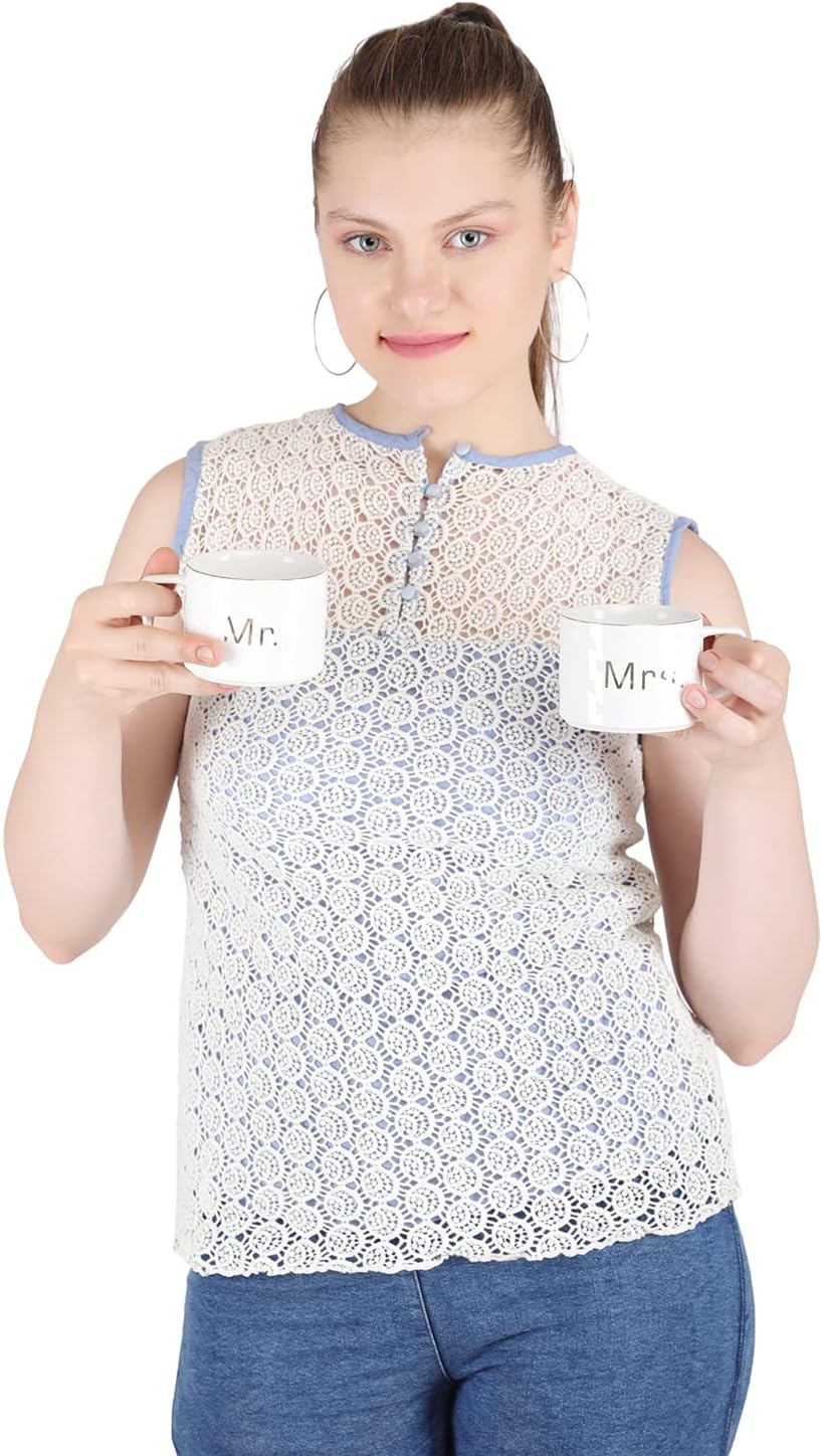 Mr and Mrs Ceramic mug || Couple Coffee Cup and Tea Mugs with Heart Shape  Saucer & Stainless Spoon || Microwave Safe, Dishwasher Safe| Valentine Day Gift Mug. (white)