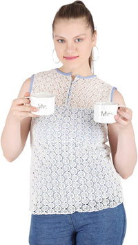 Mr and Mrs Ceramic mug || Couple Coffee Cup and Tea Mugs with Heart Shape  Saucer & Stainless Spoon || Microwave Safe, Dishwasher Safe| Valentine Day Gift Mug. (white)