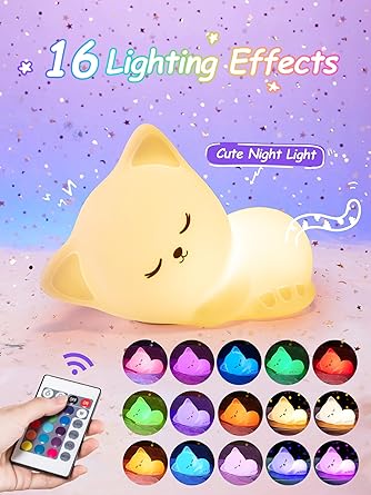 Soft Silicone Cat Seven Colors LED Night Light