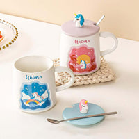 3D Unicorn Ceramic Mug with lid & Stainless Steel Spoon