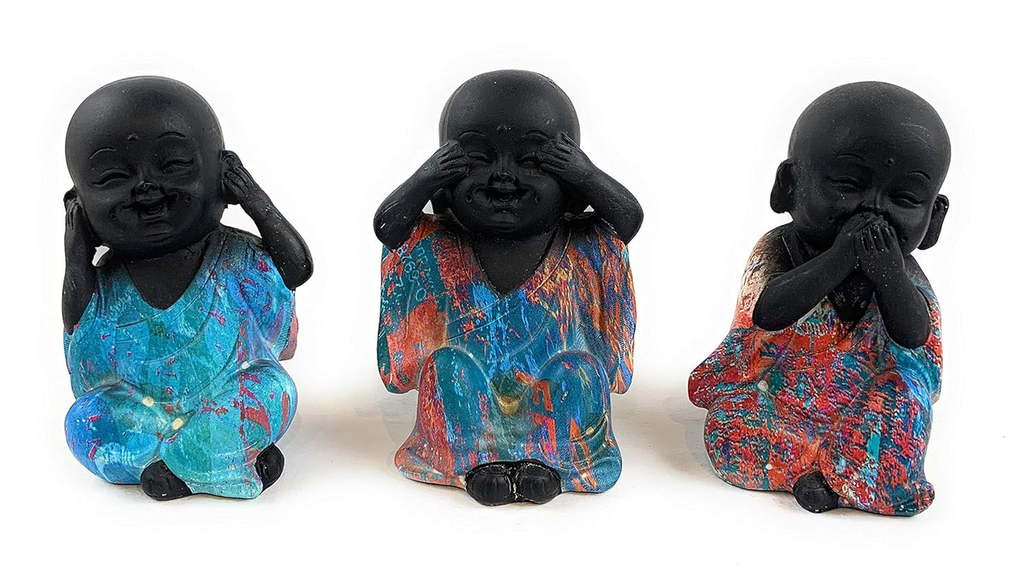 Polyresin Little Baby Monks Buddha (Standard, Black) - 3 Piece