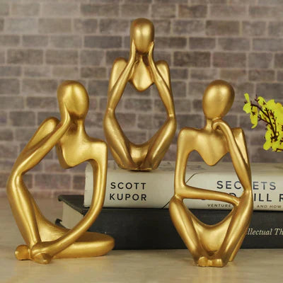 TIED RIBBONS Set of 3 Modern Art Man Showpiece Abstract Thinker Statue for Home Decor Items Decorative Showpiece - 13 cm