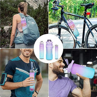 Motivational Water Bottle with Straw Time Marker, Set Of 3 Pcs Leakproof Durable Wide Mouth Sipper