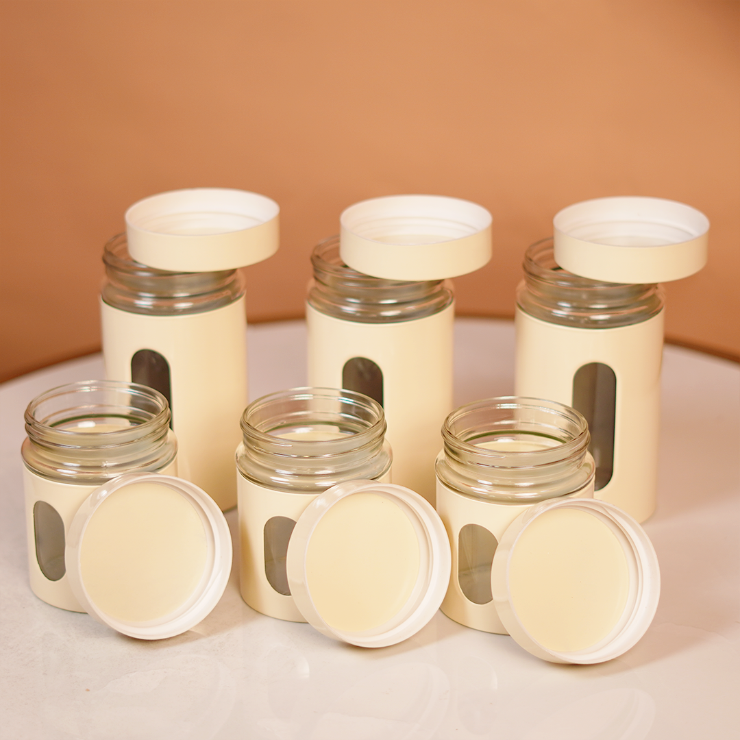 Window Metal Jacketed Glass Jars Set of 3 - Glass Containers for Kitchen Storage with Transparent See