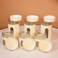Window Metal Jacketed Glass Jars Set of 3 - Glass Containers for Kitchen Storage with Transparent See