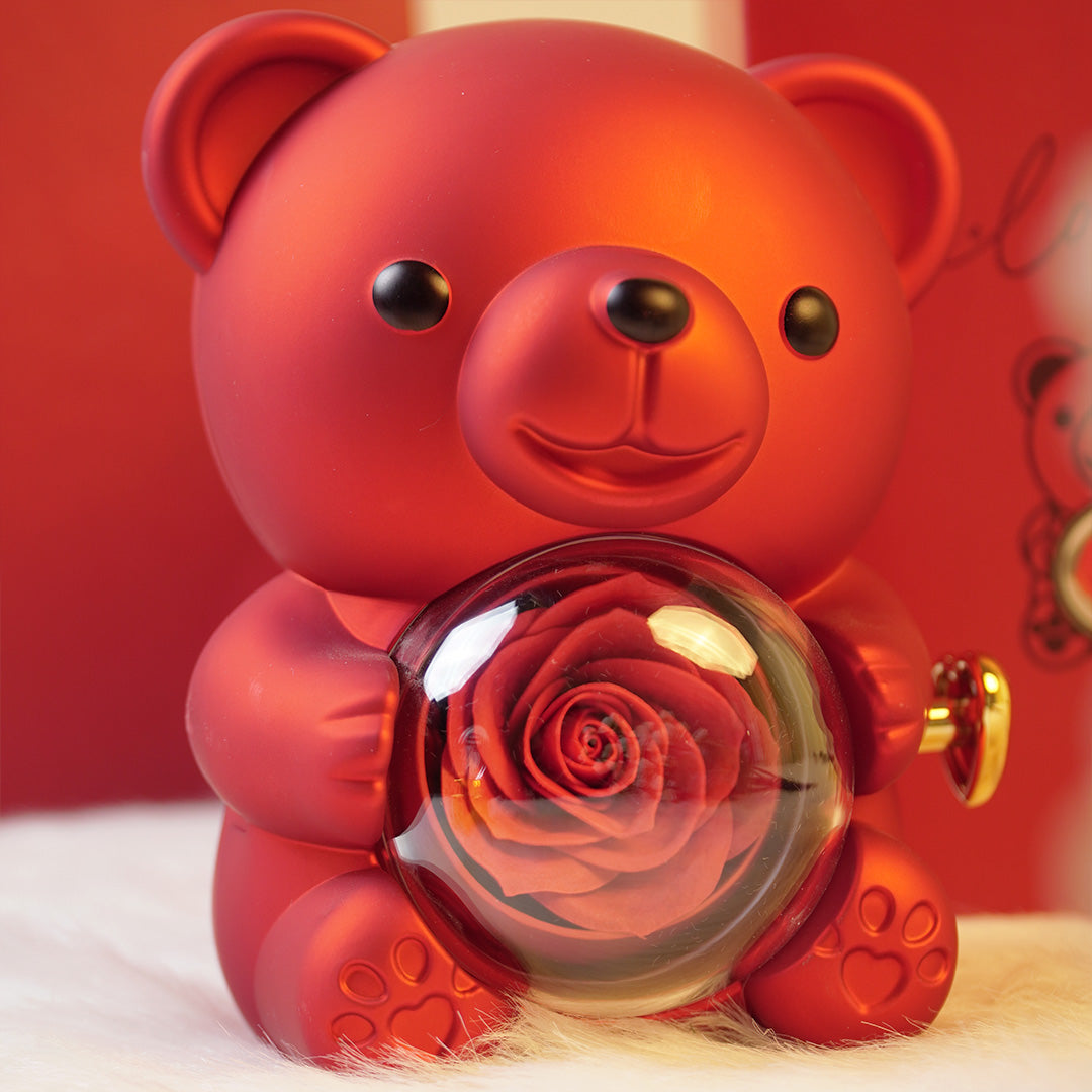 Forever Rose Teddy Bear with Glass Rose Gift Box