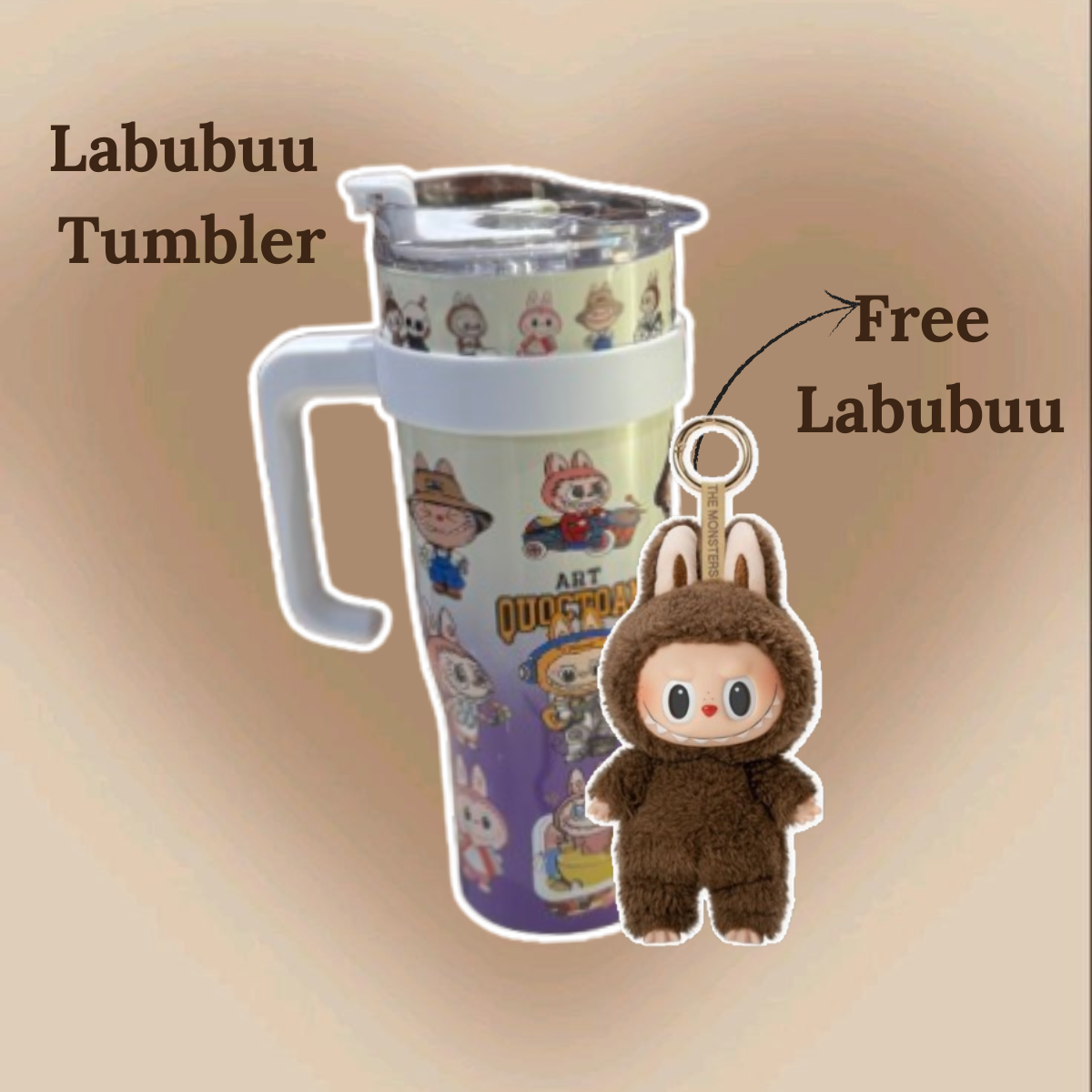 Labubuu Stainless Steel Tumbler with Free Labubuu Doll – 1200ml | Blind Box Edition