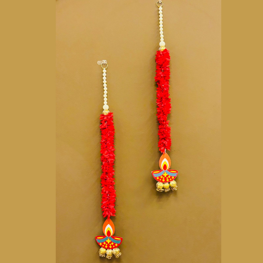 Diwali Pearl & Floral Toran with Decorative Diya Charms Set of 2