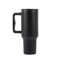 Matte Black Insulated Travel Mug with Handle & Straw