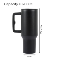 Matte Black Insulated Travel Mug with Handle & Straw