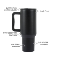 Matte Black Insulated Travel Mug with Handle & Straw