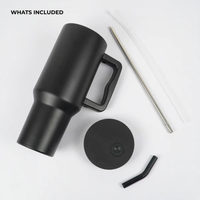 Matte Black Insulated Travel Mug with Handle & Straw