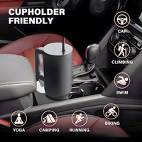 Matte Black Insulated Travel Mug with Handle & Straw