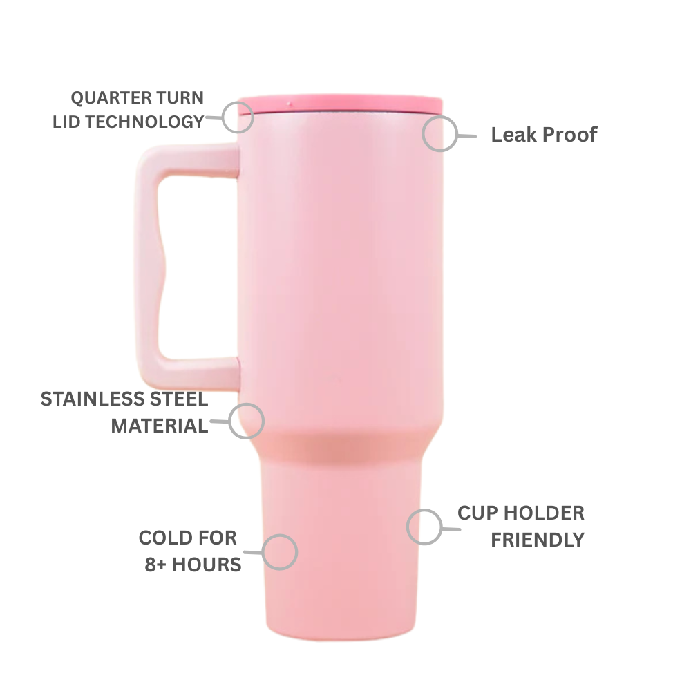 Blush Dark Pink Lid Premium Insulated Tumbler with Handle & Straw