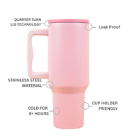 Blush Dark Pink Lid Premium Insulated Tumbler with Handle & Straw