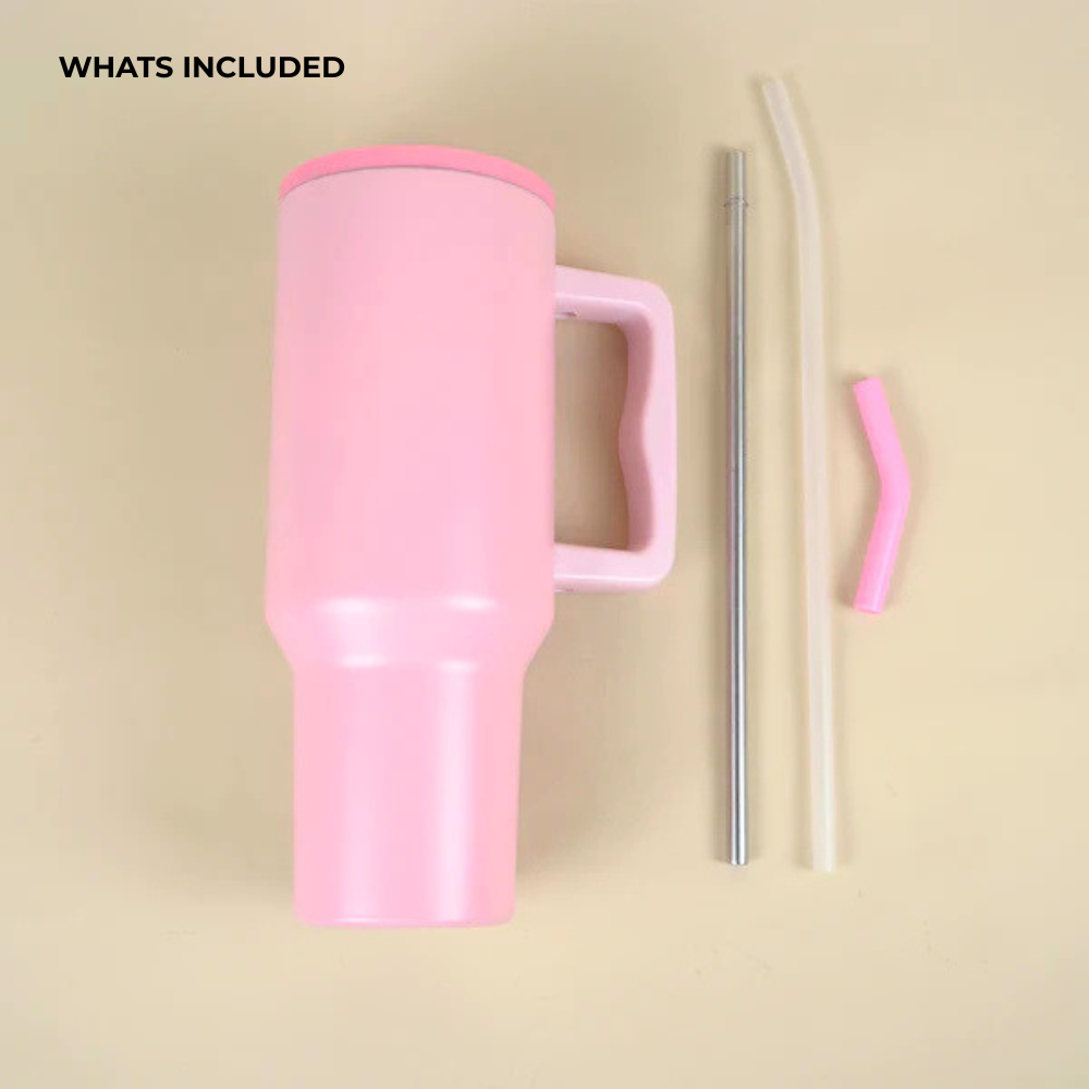 Blush Dark Pink Lid Premium Insulated Tumbler with Handle & Straw