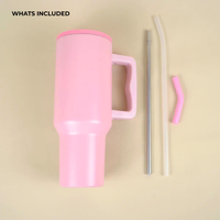 Blush Dark Pink Lid Premium Insulated Tumbler with Handle & Straw