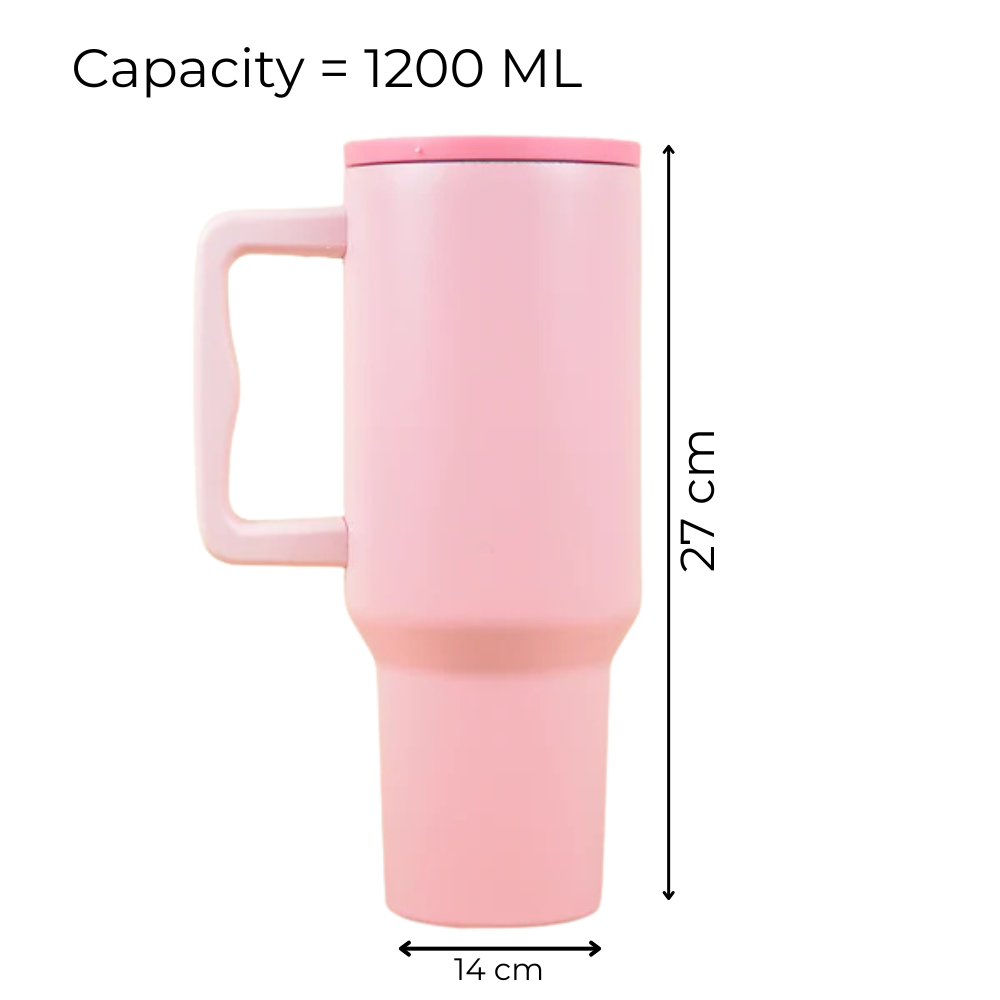 Blush Dark Pink Lid Premium Insulated Tumbler with Handle & Straw