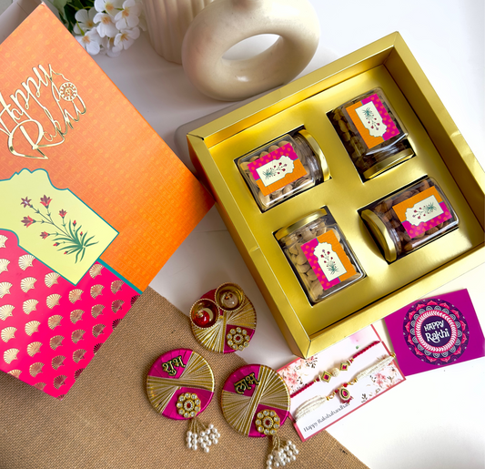 Festive Rakhi Delight Box – Gourmet Treats & Designer Rakhi Set