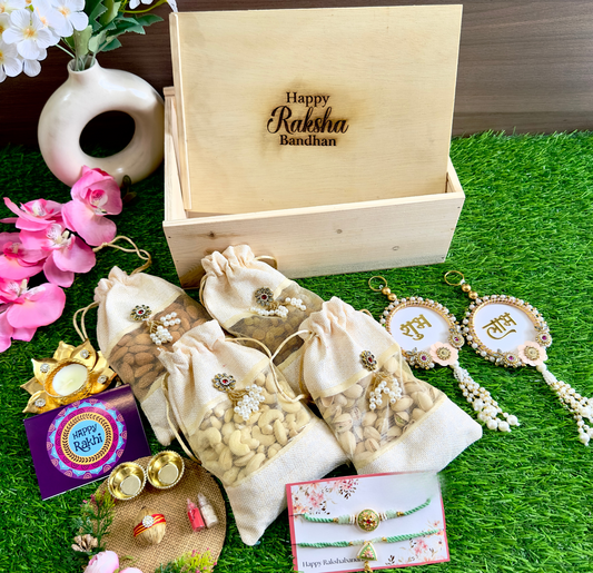 Rustic Rakhi Elegance Hamper – Premium Dry Fruits & Divine Decor