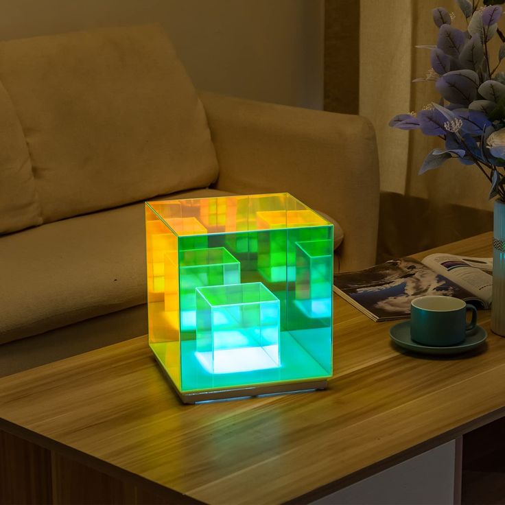 3D Art Cube Acrylic lamp, Decorative Table Lamp, 3 Colour Changing Stepless Dimming Touch Lamp