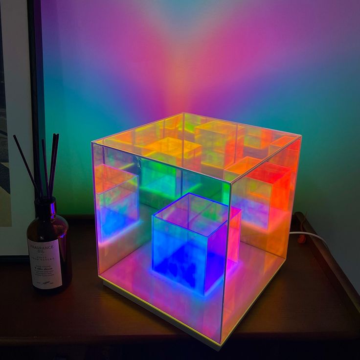 3D Art Cube Acrylic lamp, Decorative Table Lamp, 3 Colour Changing Stepless Dimming Touch Lamp