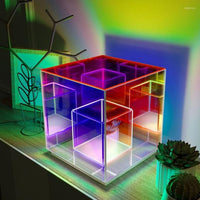 3D Art Cube Acrylic lamp, Decorative Table Lamp, 3 Colour Changing Stepless Dimming Touch Lamp