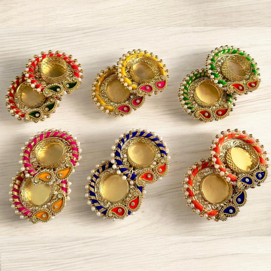 Premium Multicolor Decorative Diya Set of 6 – Festive Pearl & Stone Design