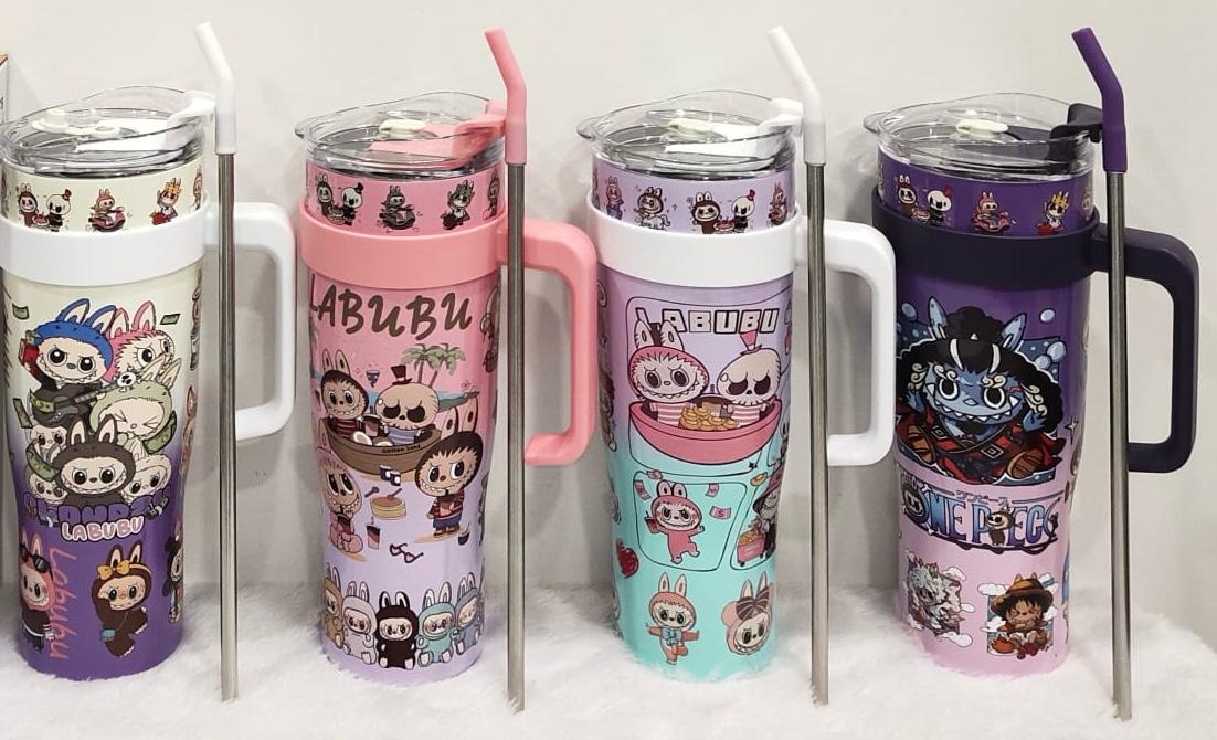 LABUBUU Cartoon Tumblers with Straw – 1200ml Cute & Cool(Random Design)