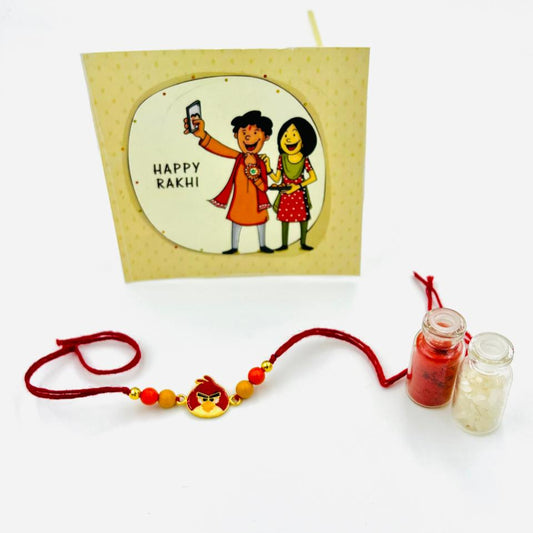 Angry Bird Rakhi with Greeting Card & Roli Chawal Set