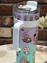 LABUBUU Cartoon Tumblers with Straw – 1200ml Cute & Cool(Random Design)