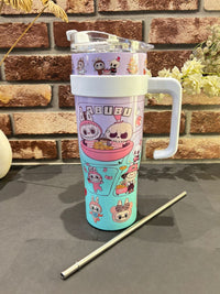 LABUBUU Cartoon Tumblers with Straw – 1200ml Cute & Cool(Random Design)