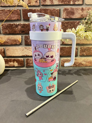LABUBUU Cartoon Tumblers with Straw – 1200ml Cute & Cool(Random Design)