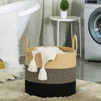 Beige & Black Cotton Multifunctional Basket – Sturdy Storage Organizer with Handles
