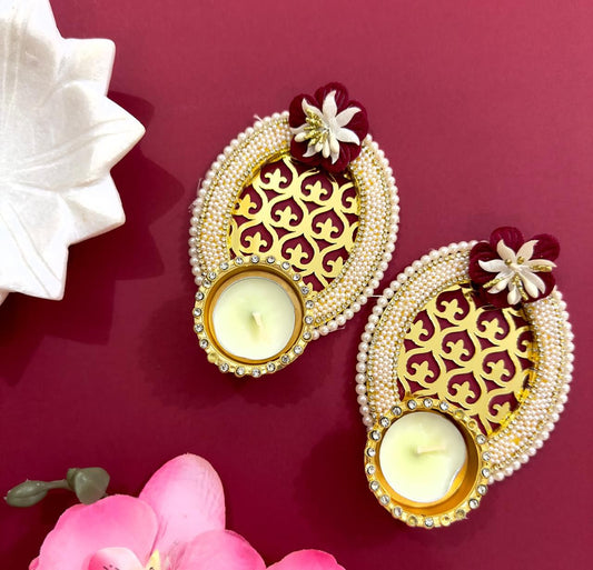 Elegant Pearl & Floral Decorative Tealight Holder
