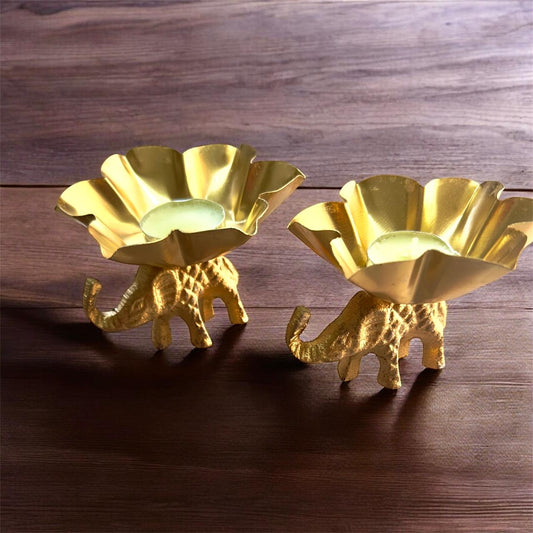 Golden Elephant Tealight Holders – Set of 2