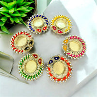 Premium Multicolor Decorative Diya Set of 6 – Festive Pearl & Stone Design