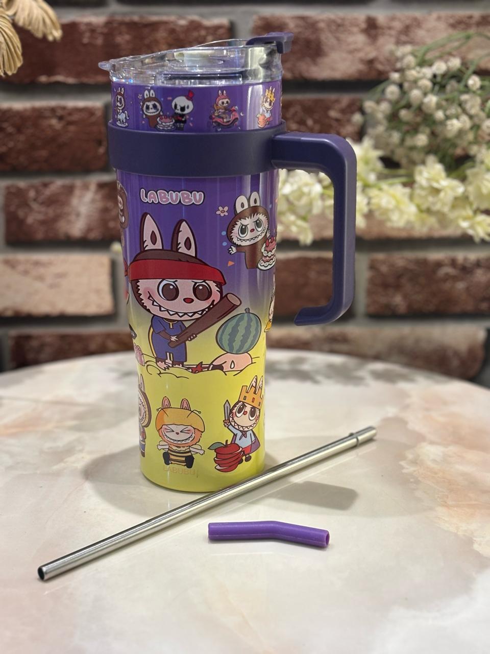 LABUBUU Cartoon Tumblers with Straw – 1200ml Cute & Cool(Random Design)