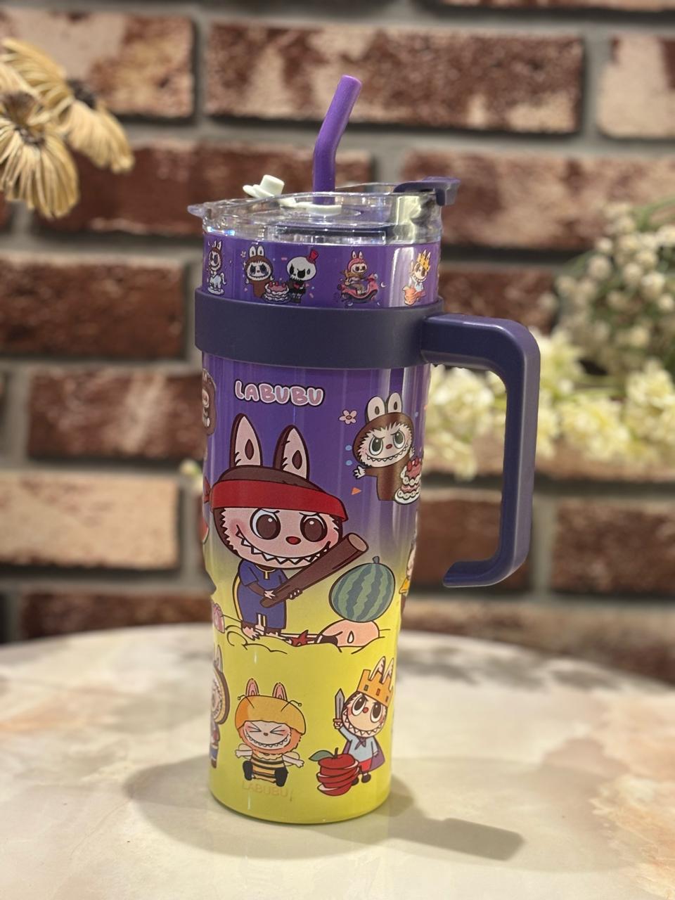 LABUBUU Cartoon Tumblers with Straw – 1200ml Cute & Cool(Random Design)