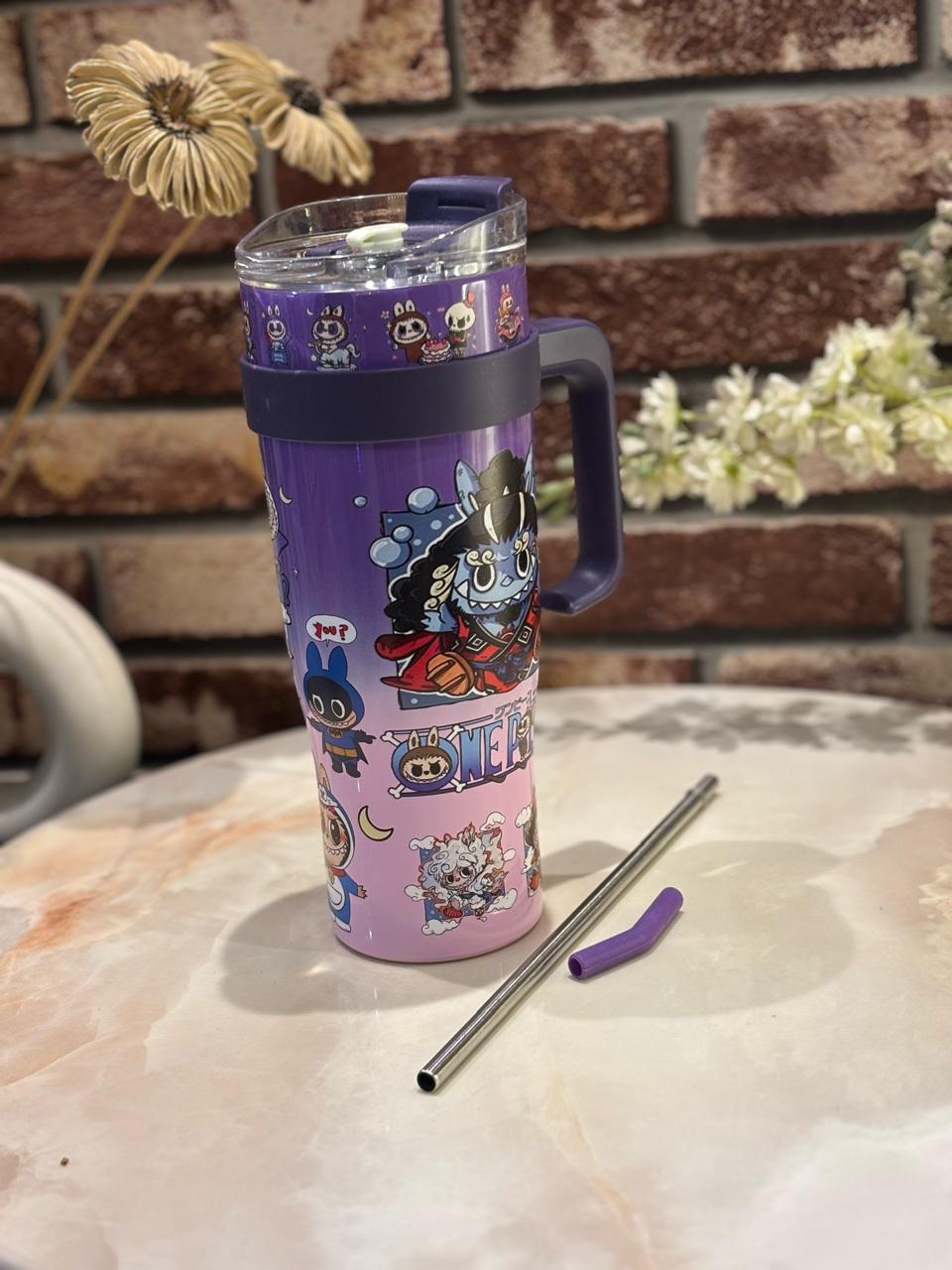 LABUBUU Cartoon Tumblers with Straw – 1200ml Cute & Cool(Random Design)