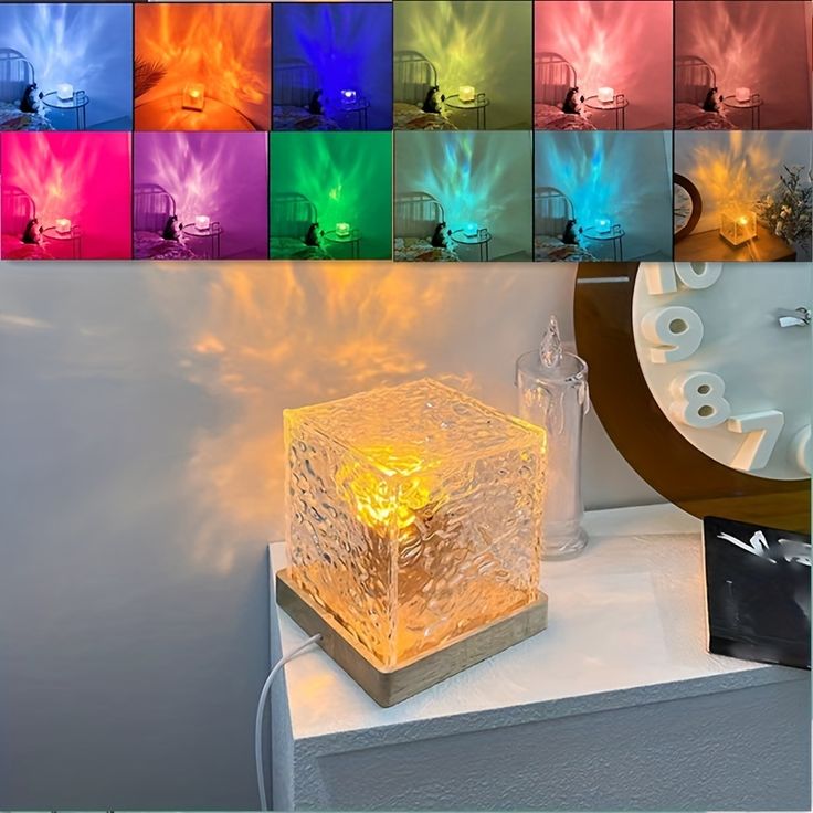 Dynamic Rotating Water Ripple Night Light, Color Changing Crystal Lamp with Remote