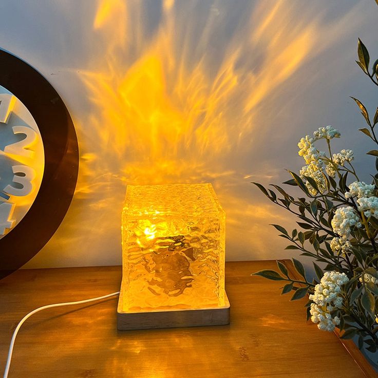 Dynamic Rotating Water Ripple Night Light, Color Changing Crystal Lamp with Remote