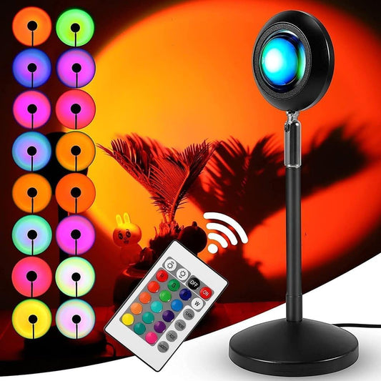 "Sunset Projection Lamp – Romantic 16-Color LED Night Light with 180° RotationUSB Modern Floor Stand For Living Room and Bedroom