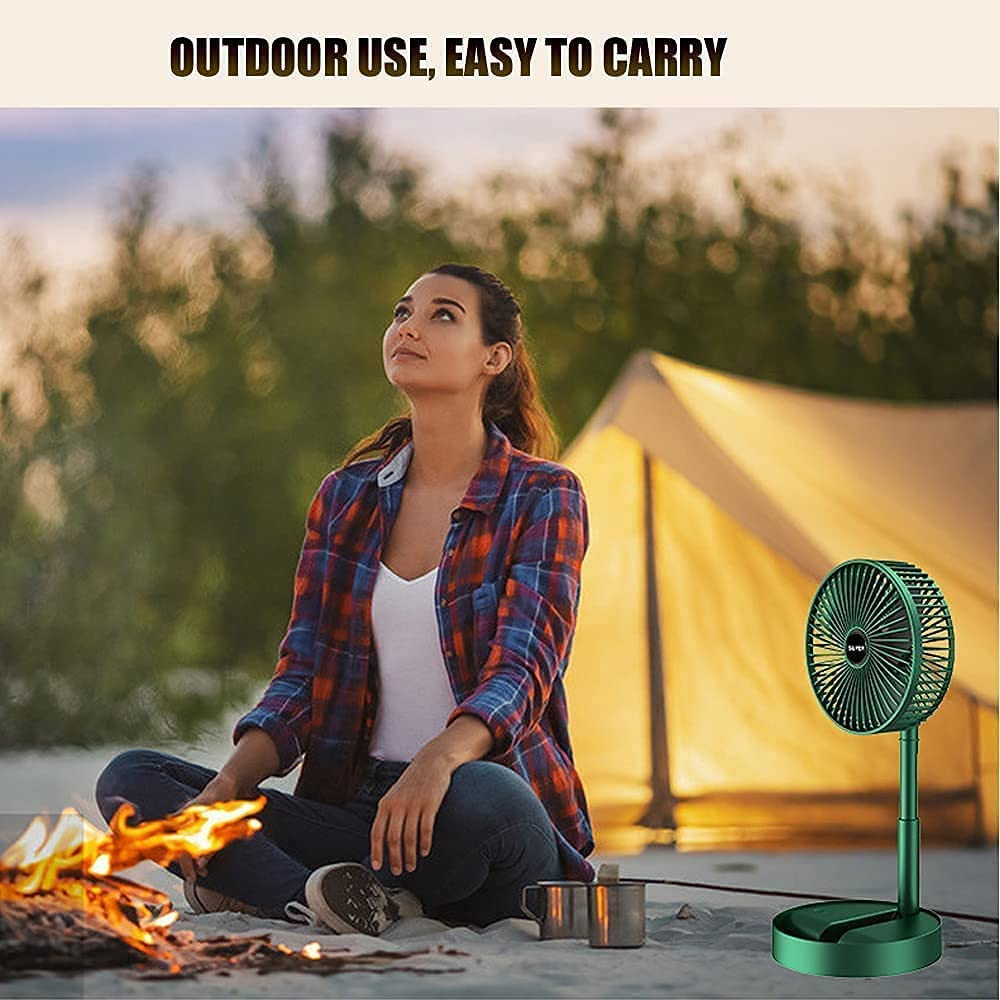 Powerful Rechargeable Desk Fan, Folding & Adjustable Height, Small Desk Table Air Fan with Built-in Battery for Travel, Outdoor, Home, Office, Kitchen, Picnic, Kids - Foldable Fan (green)