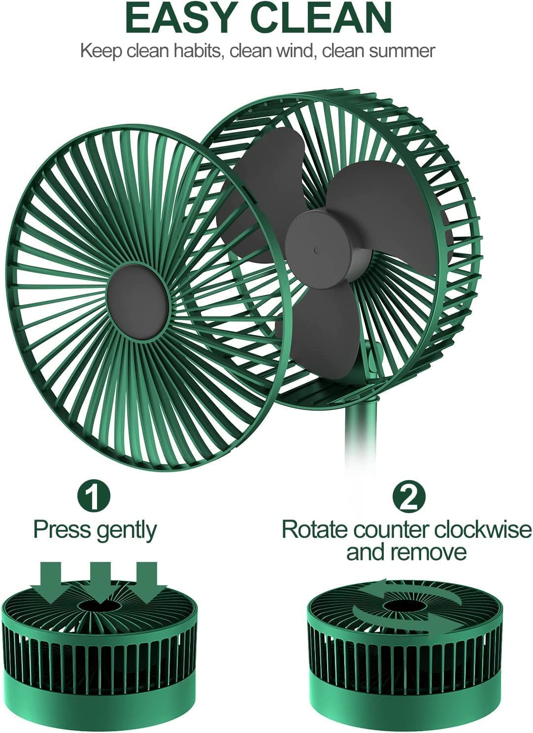 Powerful Rechargeable Desk Fan, Folding & Adjustable Height, Small Desk Table Air Fan with Built-in Battery for Travel, Outdoor, Home, Office, Kitchen, Picnic, Kids - Foldable Fan (green)