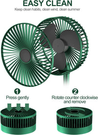Powerful Rechargeable Desk Fan, Folding & Adjustable Height, Small Desk Table Air Fan with Built-in Battery for Travel, Outdoor, Home, Office, Kitchen, Picnic, Kids - Foldable Fan (green)
